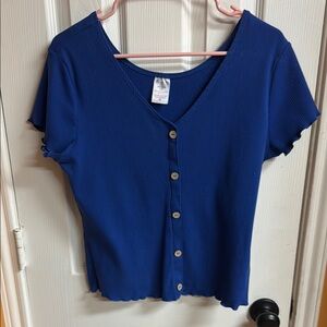 No Boundaries Blue Fitted Button Down Shirt Short Sleeve